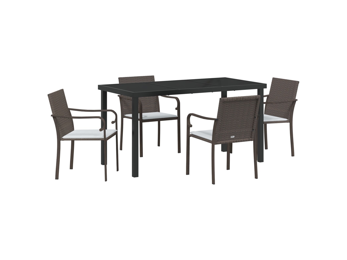 Conjunto de comedor de jardín de 5 piezas vidaxl con ratán sintético y cojines marrones