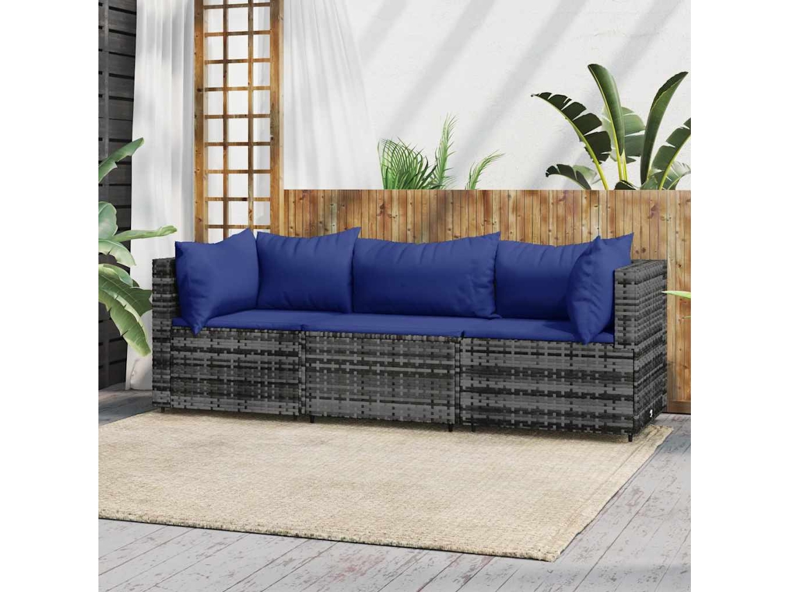 Conjunto de jardín de 3 piezas con cojines en ratán gris, Dkd Home Decor