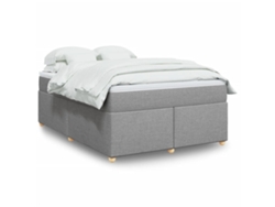 Cama Box Spring Con Colchón Tela Gris Claro 140x200 Cm