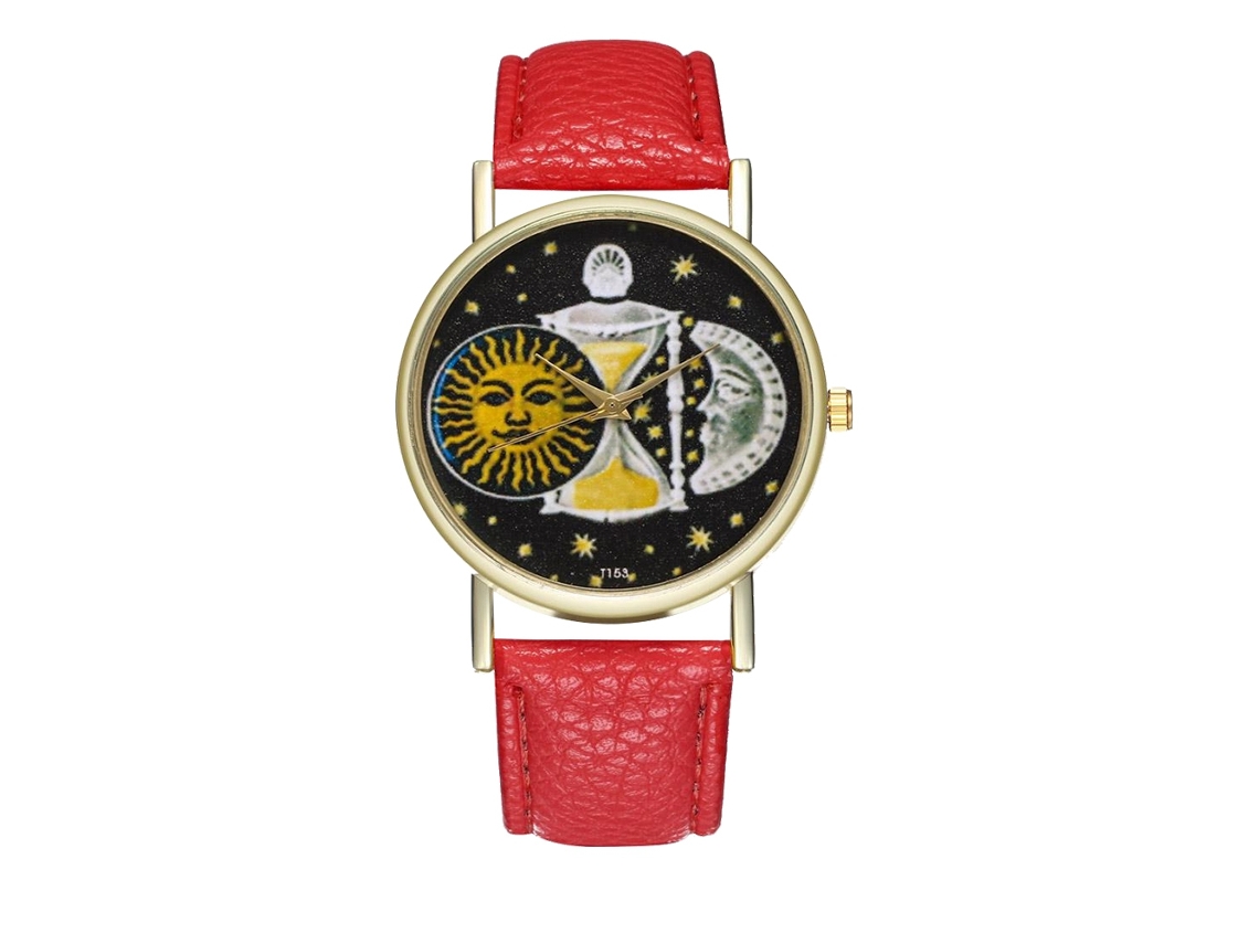 Reloj De Pulsera Unisex De Cuero Con Movimiento De Cuarzo Para Hombre Y Mujer (rojo)