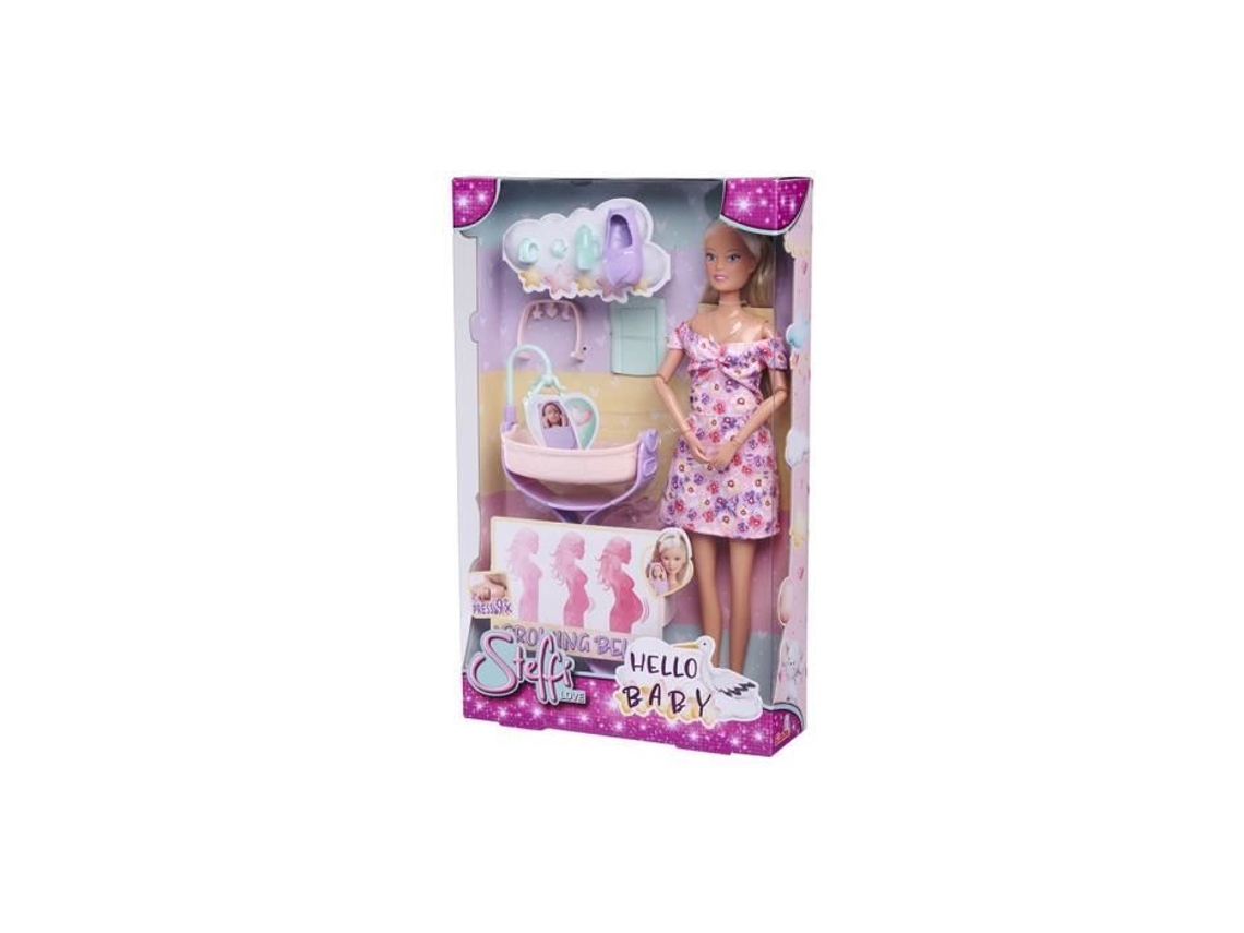 Muñeca Smoby Steffi Love Future Mom, accesorios para chupete de bebé embarazada, ombligo plateado (29 cm)