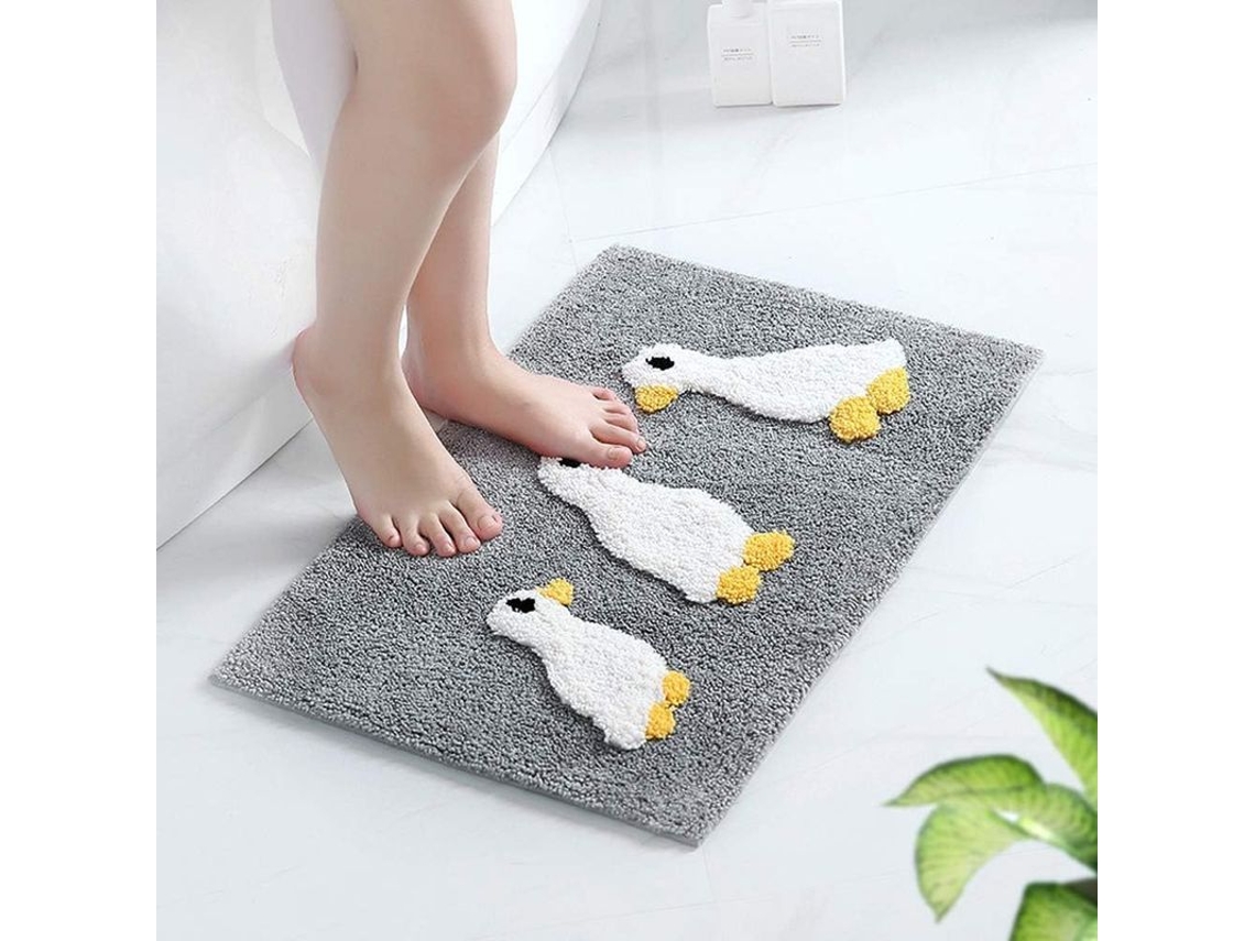 2026-alfombra De Baño Pato Lindo Microfibra Antideslizante Absorbente Lavable A Máquina 24x16 Pulgadas Gris