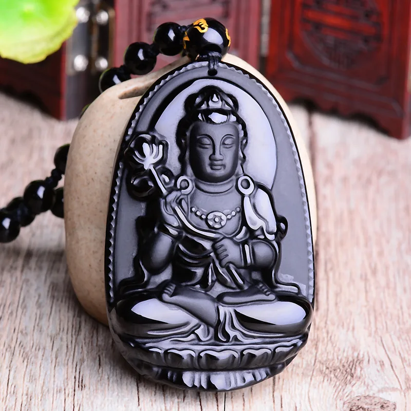 (estilo 1) Collar Con Colgante De Buda Amitabha, Collar Con Imagen De Buda Tallada En Obsidiana, Amuleto De La Suerte