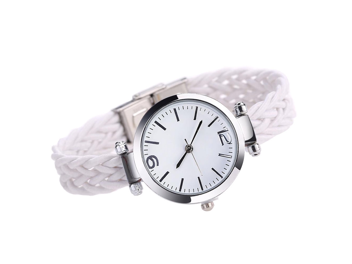 Reloj De Pulsera Redondo Mcykcy Fashion Con Correa De Pu, Decoración De Diamantes De Imitación, Esfera De Cuarzo, Para Mujer, Blanco.