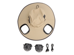 Sombrero De Sol Beige Para Hombre Con 2 Ventiladores Solares Ajustables, 3 Velocidades, Protección Upf50 Y Ala Ancha.
