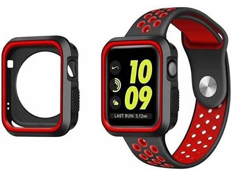 Carcasa Military + Correa SportyStyle PHONECARE Apple iWatch Series SE - 44mm Negro y Rojo