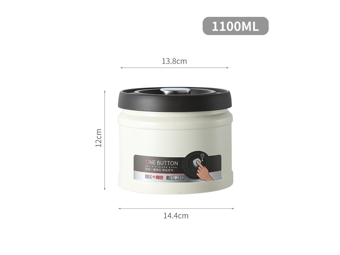 (blanco 1100ml) Caja De Almacenamiento De Café Al Vacío, Tipo Filtro A Presión, Fabricada En Acero Inoxidable 304.