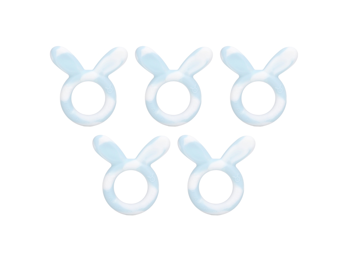 5 Anillos De Dentición De Conejo Para Bebé, Pulsera De Silicona Suave, Juguete Para La Dentición, Color Blanco Y Azul.