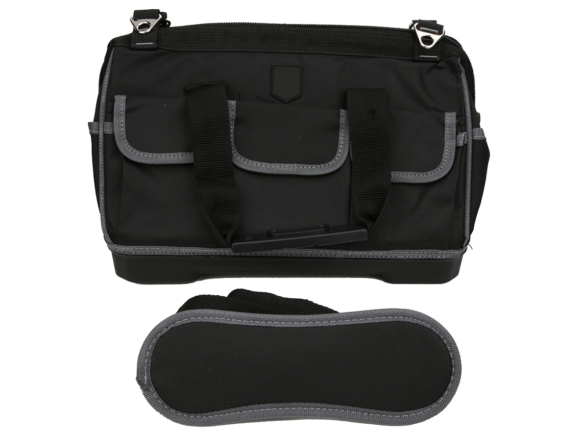Bolsa De Herramientas Portátil Universal Gris Con Base De Plástico, 355 X 260 X 195 Mm (15 Pulgadas), Resistente Al Agua, Tela Oxford Gruesa.