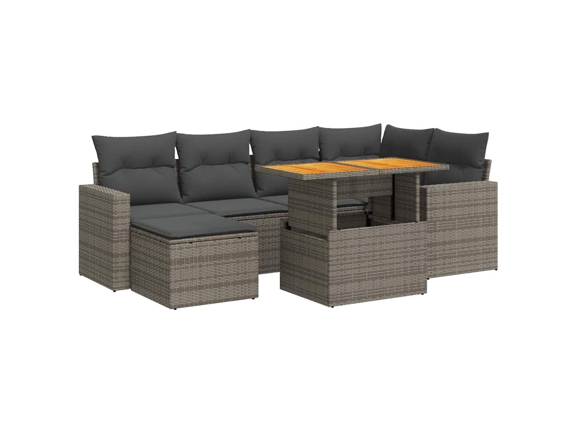 Conjunto de 7 sofás de jardín con cojines de mimbre y patas grises, MAISON EXCLUSIVE (7 piezas)