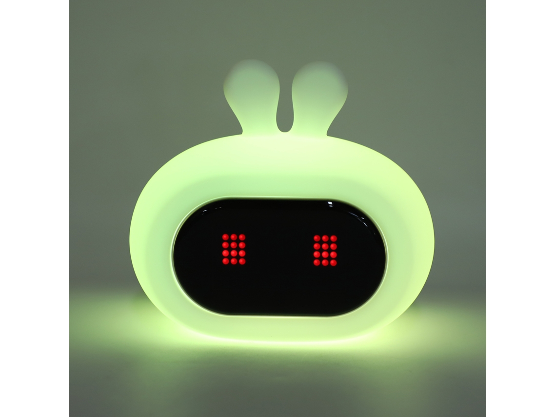 Lindo despertador con forma de conejito y luz nocturna recargable por USB.