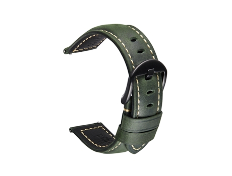Correa de reloj inteligente retro de liberación rápida de cuero Crazy Horse para Samsung Huawei, Talla: 22 mm (hebilla negra verde militar)