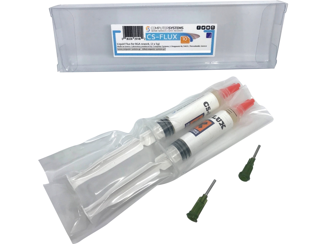 CS-FLUX 10 g (2 * 5 g) Flujo líquido sin plomo y sin halógenos de baja viscosidad para retrabajo de componentes BGA Reballing Reflow Ideal para reparaciones de GPU VGA y microsoldadura