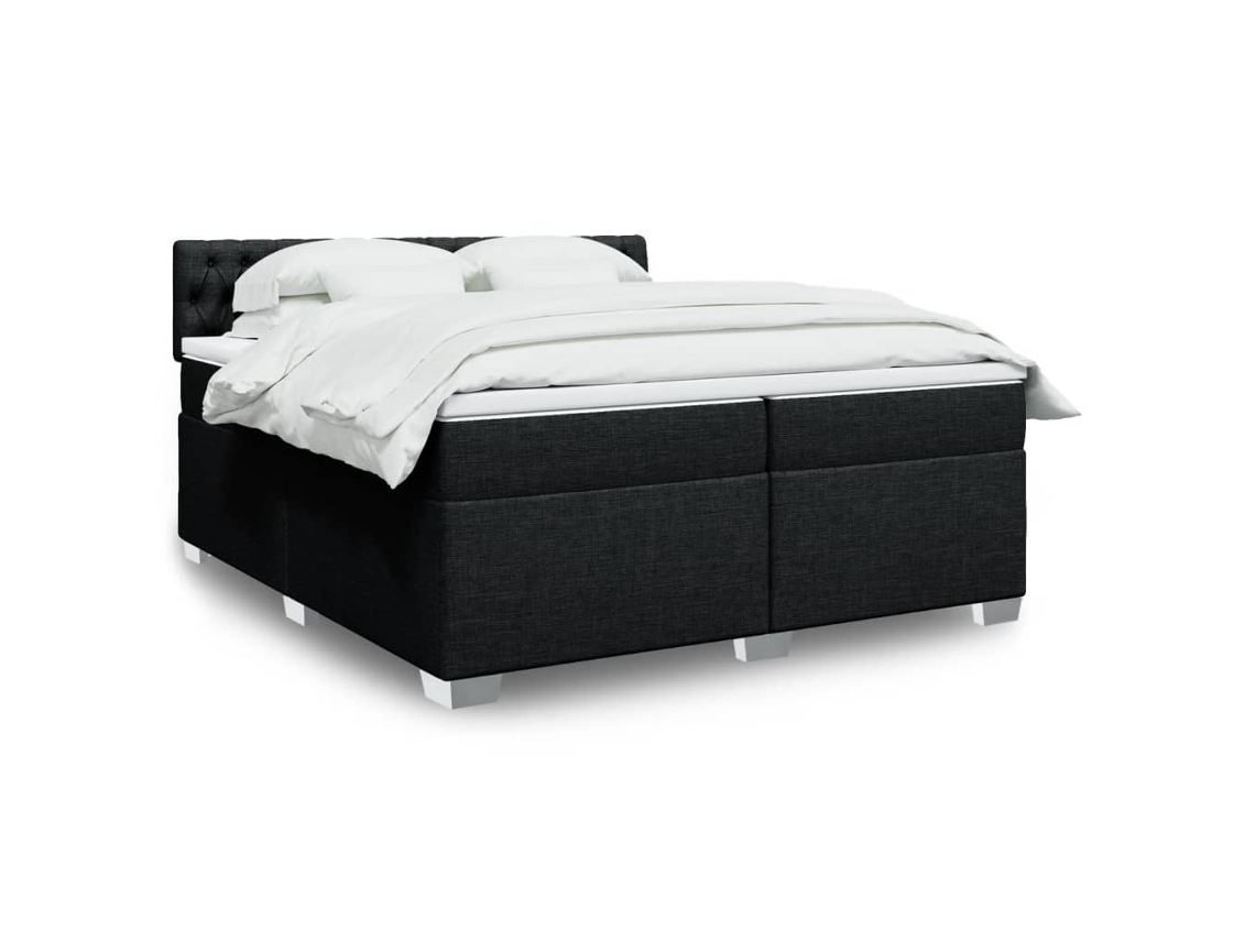 Cama Box Spring Con Colchón Tela Negro 200x200 Cm