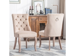 Juego De 6 Sillas Beige Capitoné Con 4 Patas De Madera.