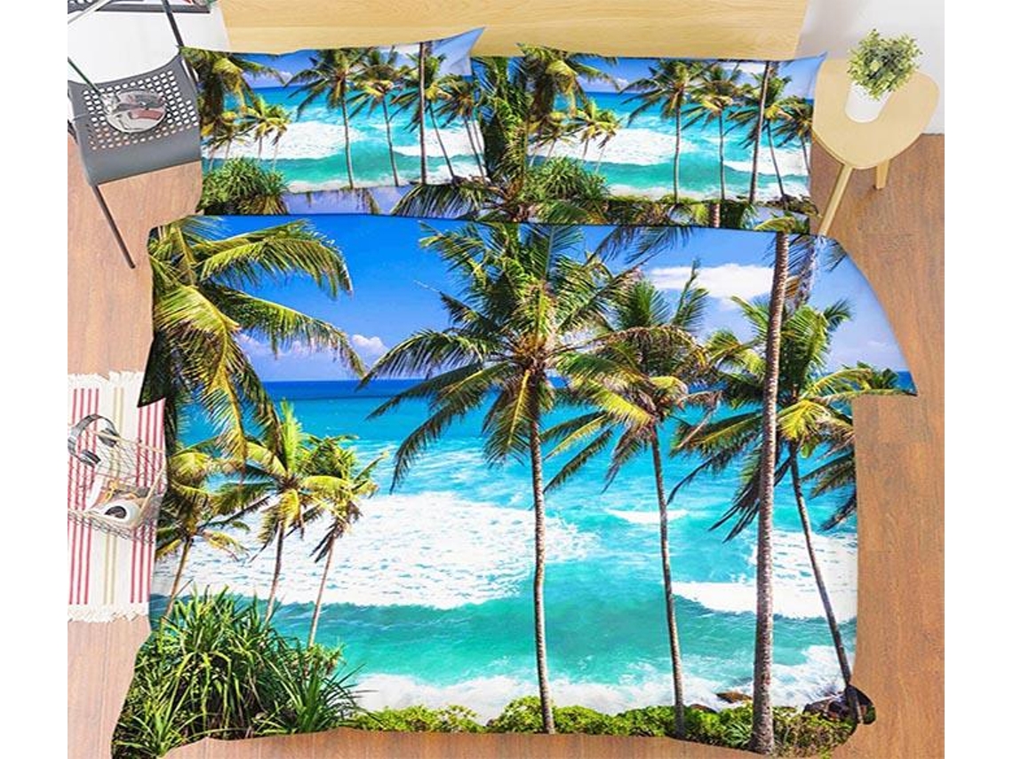 Funda de Edredón AJ WALLPAPER 3D Cocoteros de mar 14 (200 x 225cm)