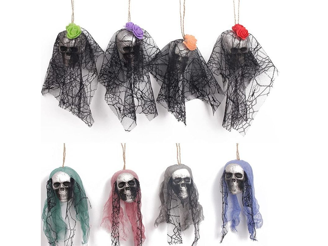 2026-adornos De Calaveras Para Halloween Linjou 8 Piezas Decoración De Fiesta Material Espuma Y Encaje