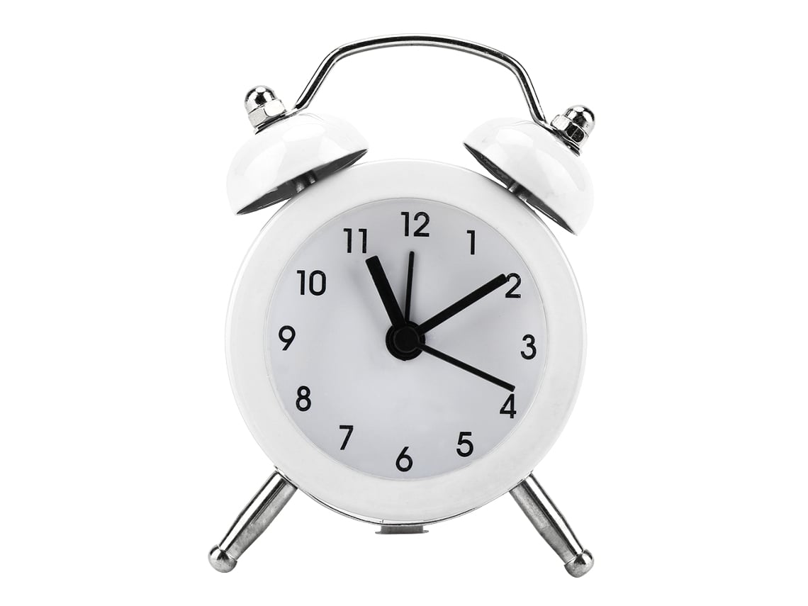 Mini reloj despertador digital de metal Baok-reloj, portátil, funciona con pilas, exquisito, para estudiantes, blanco, 7,6 cm (3 pulgadas).