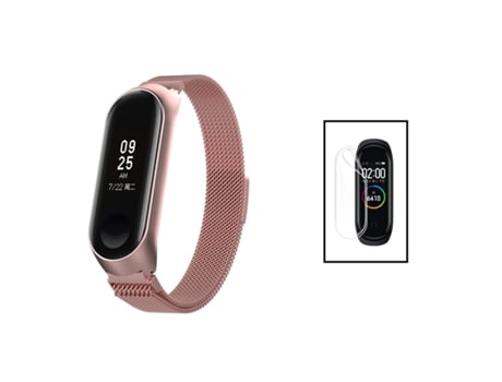 Kit PHONECARE Correa Milanese Loop Cierre Magnético + Película de Gel Full Cover para Xiaomi Mi Band 7 Rosa / Transparente