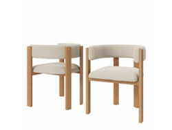 Silla de comedor ergonómica, acolchada, con patas de hierro, fácil de limpiar, color beige y natural, MOBRIO (2 unidades)
