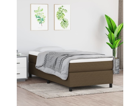 vidaXL Cama con somier y colchón 90x200 cm tela marrón oscuro