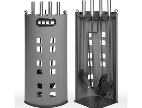 Accesorios para Chimenea 4 Piezas con Soporte TECTAKE (Gris -Metal-23 x 14,5 x 58 cm)