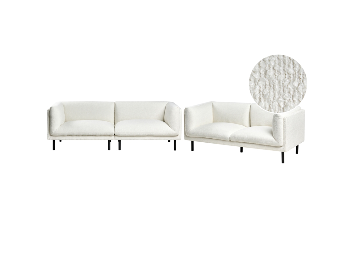 Beliani Vorgod Sofá Tapizado Bouclé con Patas de Madera Blanco 221x84x76