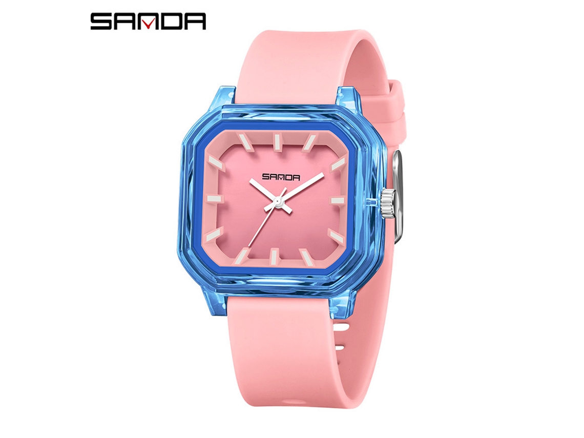 Reloj De Cuarzo Cuadrado (rosa Y Azul Transparente), Sencillo Con Marcadores 3d, Versátil Para Estudiantes, Resistente Al Agua.