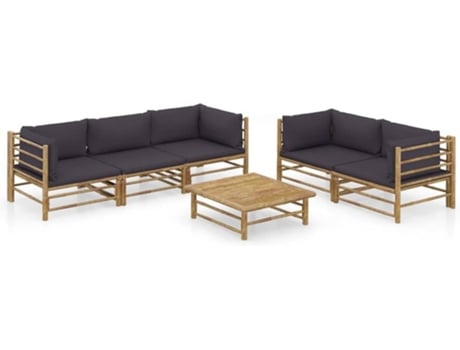 Conjunto 6 de muebles de jardín VIDAXL bambú con cojines gris oscuro