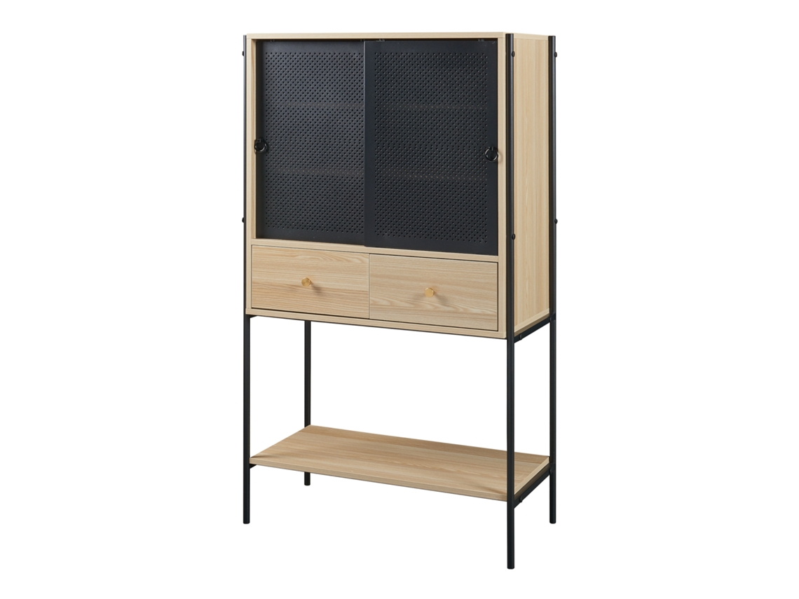 Aparador alto Tysnes con 2 puertas 140x80x40 cm - Negro/Efecto roble [EN.CASA]