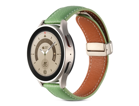 Correa de reloj inteligente para Samsung Galaxy Watch 5 Correa de cuero genuino con hebilla plegable (verde)