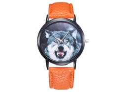 Reloj De Hombre Analógico Con Dial De Cabeza Animal Ultra Delgado Correa De Pu Naranja