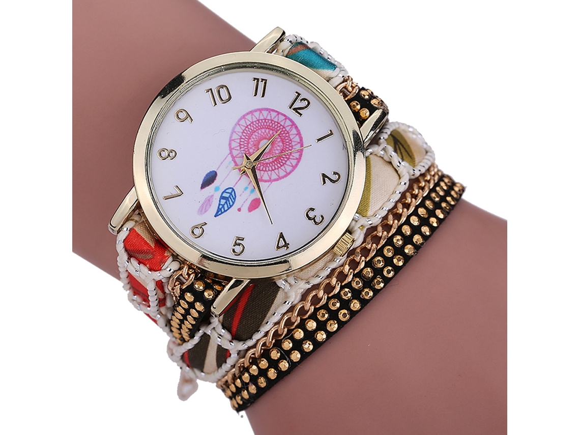 Reloj De Pulsera Étnico Retro Para Mujer Con Cuarzo De Aleación Dreamnet Multicapa