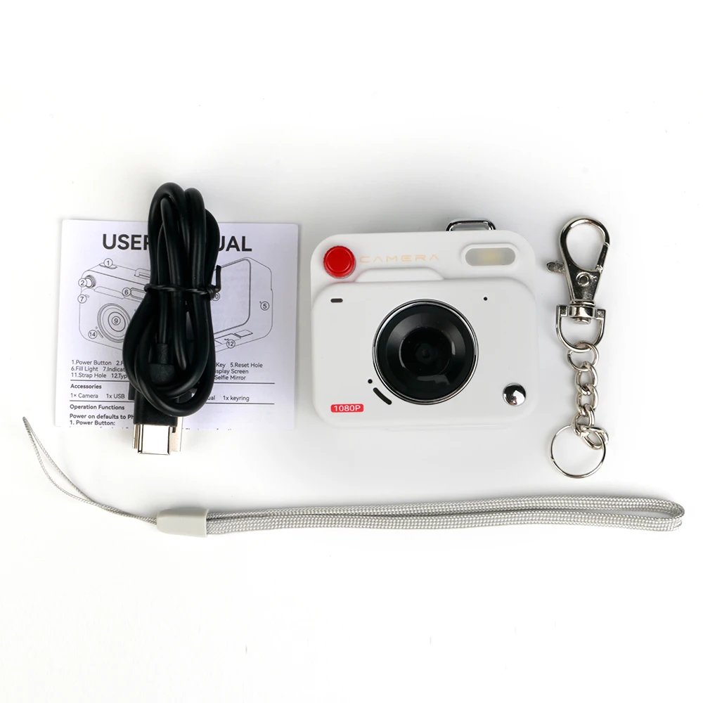 Minicámara Retro (blanca, 32 Gb), 1080p, Hd, Portátil Con Pantalla