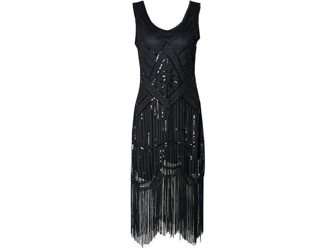 2026-vestido Flapper De Los Años 20 Para Mujer Con Flecos Largos, Brillantes Y Perlado, Disfraz Great Gatsby, Vestido Vintage Zec 3xl Negro