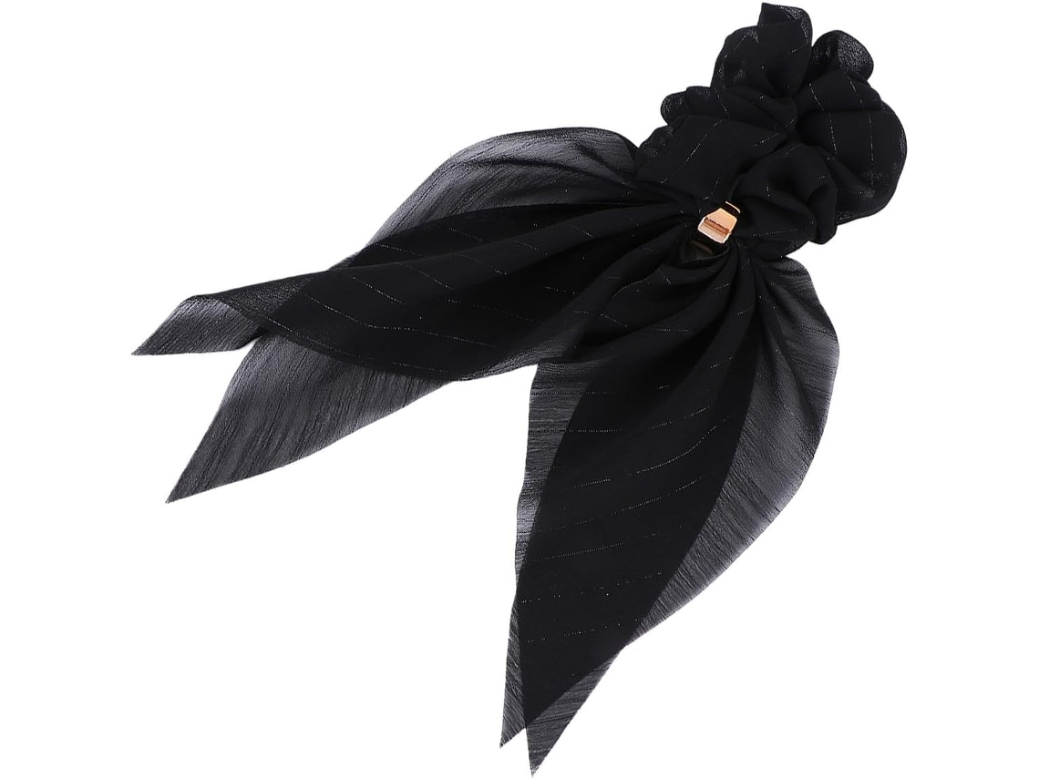 Nœud Élégant Élastique A Cabello Longs Doble Couche Avec Boucle Plateadoe Anneau Negro En Tissu Pour