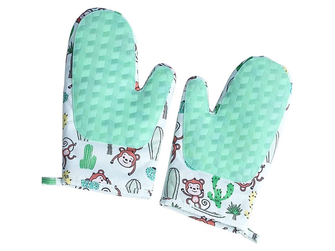 Guante De Horno De Silicona Resistente Al Calor Y A Prueba De Derrames Con Forro De Algodón Para Cocinar Y Hornear - Verde