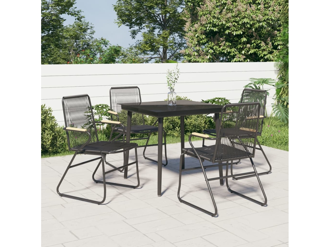 Juego de comedor de jardín de 5 piezas DKD Home Decor, mimbre de PVC negro