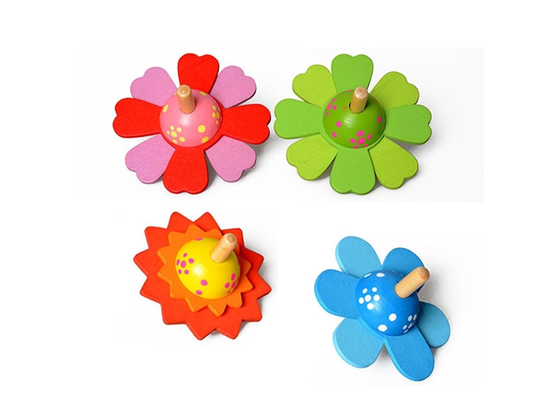 Rebe-4 Peças De Trompo Florido De Madeira Colorido Para Crianças, Presente Novidade, Brinquedo De Trompo Infantil