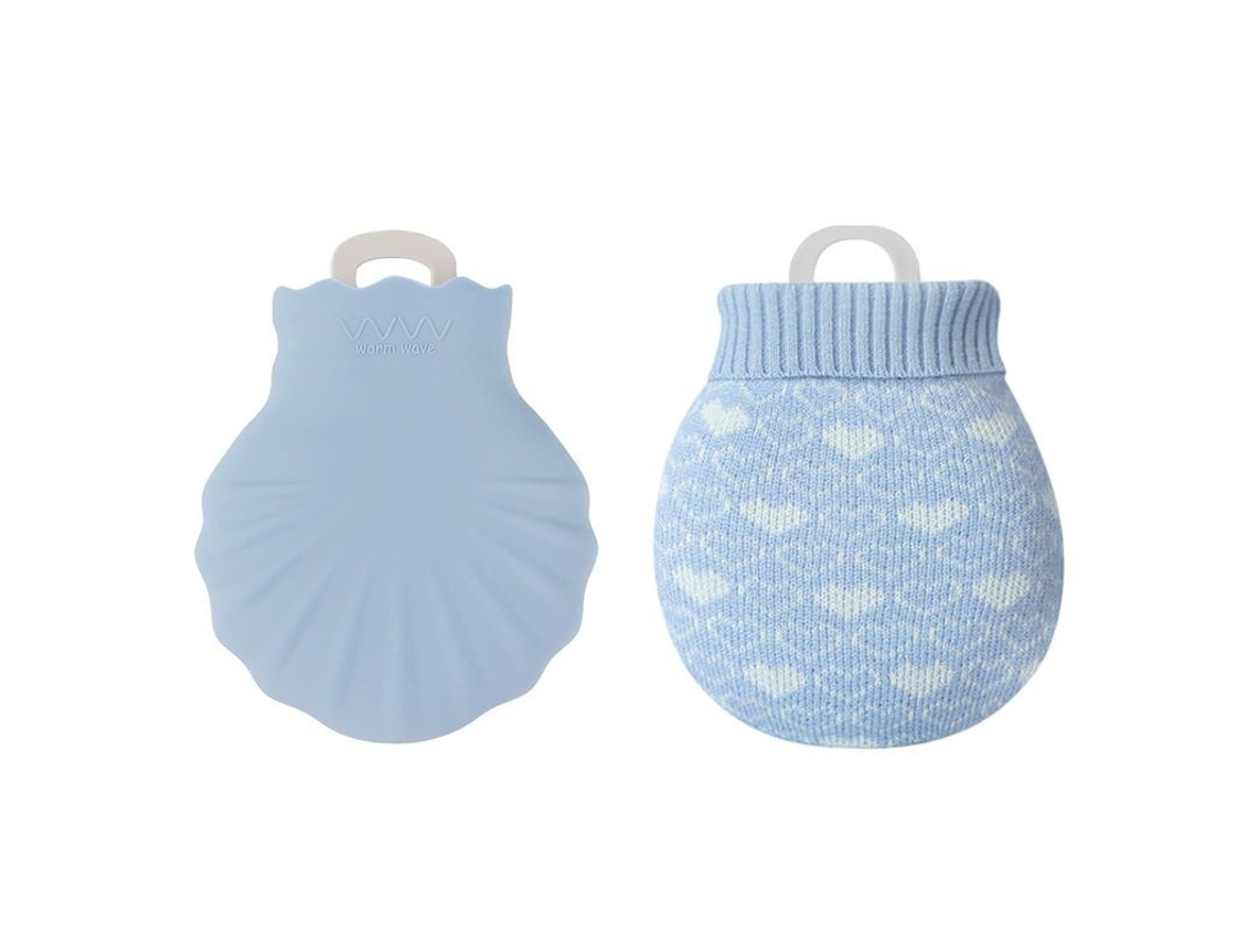 Bolsa De Agua Caliente Antiexplosión Con Funda De Punto Mini Calentador De Manos Azul