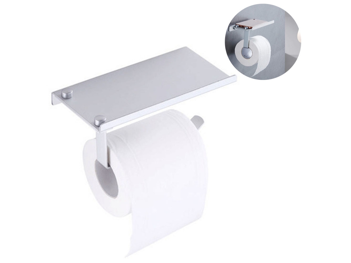 KOFIHETY Soporte para Papel Higiénico con Porta-Móvil Adhesivo o de Pared en Acero Inoxidable para Baño y Cocina
