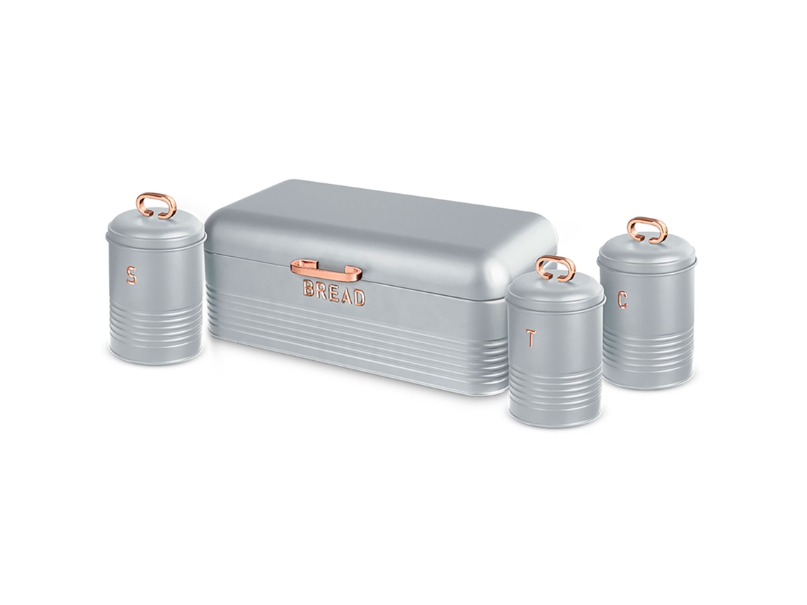 Panera de Mesa +Juego 3 Botes Cocina Almacenaje BERLINGER HAUS Contenedor de Pan con Tapa (Gris - Aço Inoxidável)
