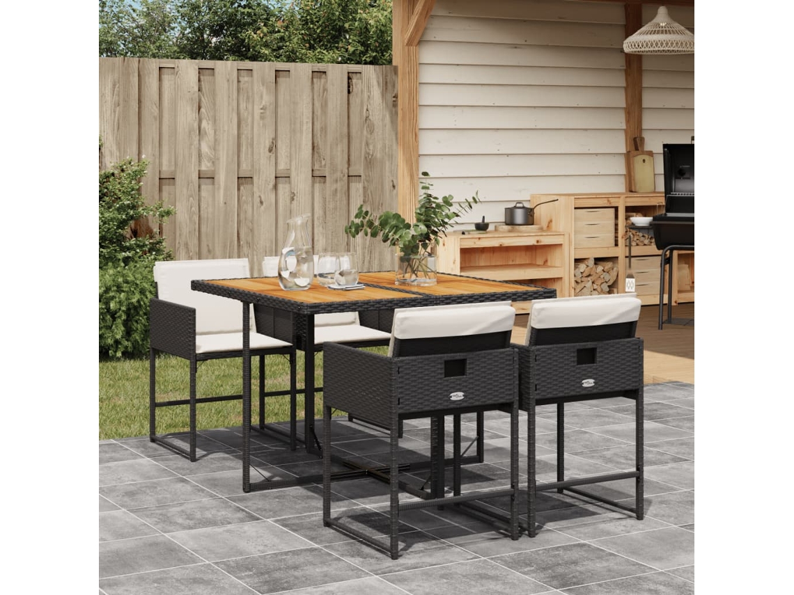Juego de comedor de jardín de 5 piezas con cojines, mimbre sintético negro, DKD Home Decor