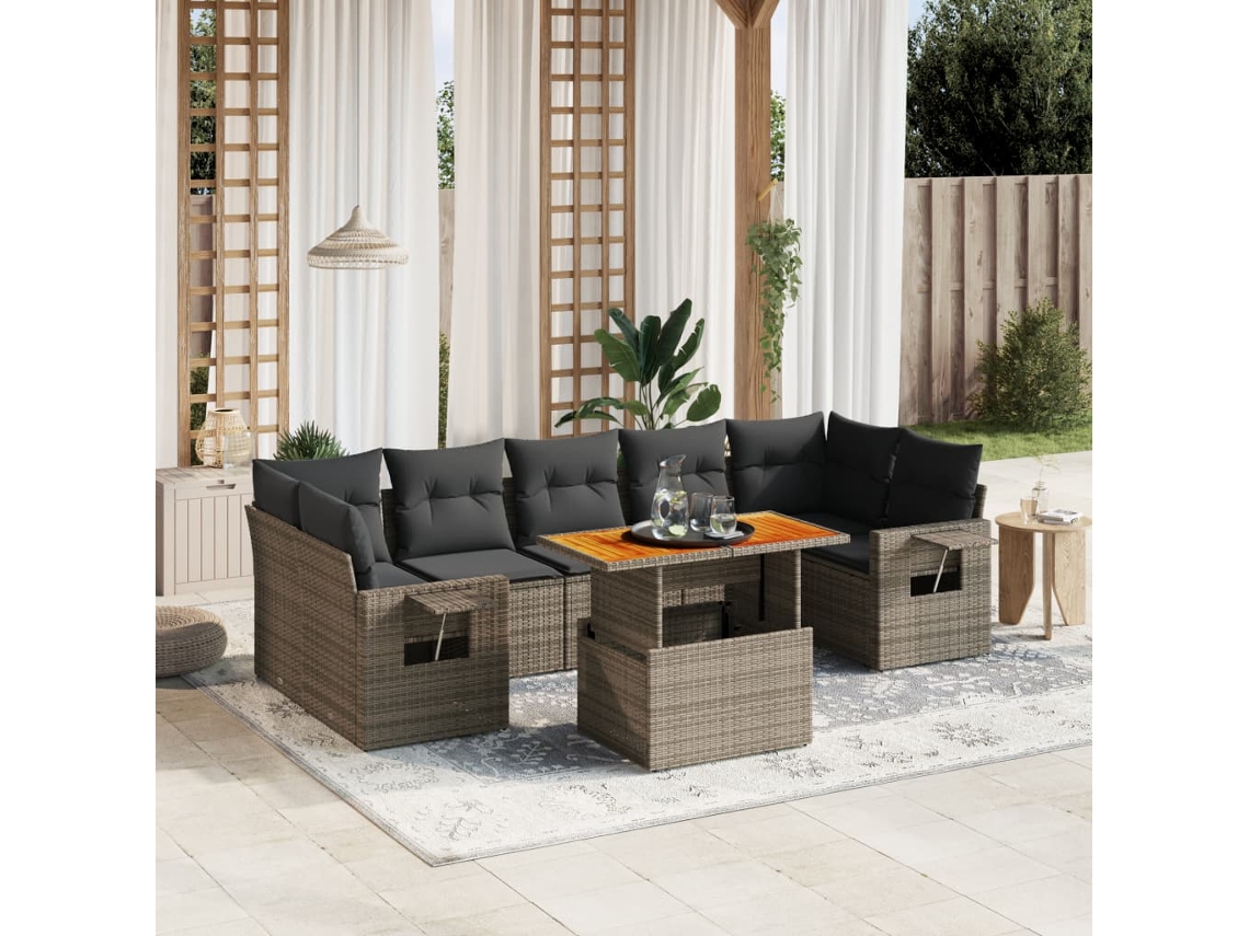 Conjunto de sofás de jardín de 8 piezas DKD Home Decor con cojines de mimbre gris