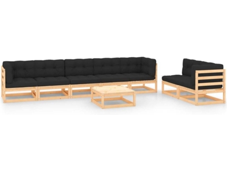 Conjunto 8 Muebles de jardín VIDAXL y cojines madera maciza pino