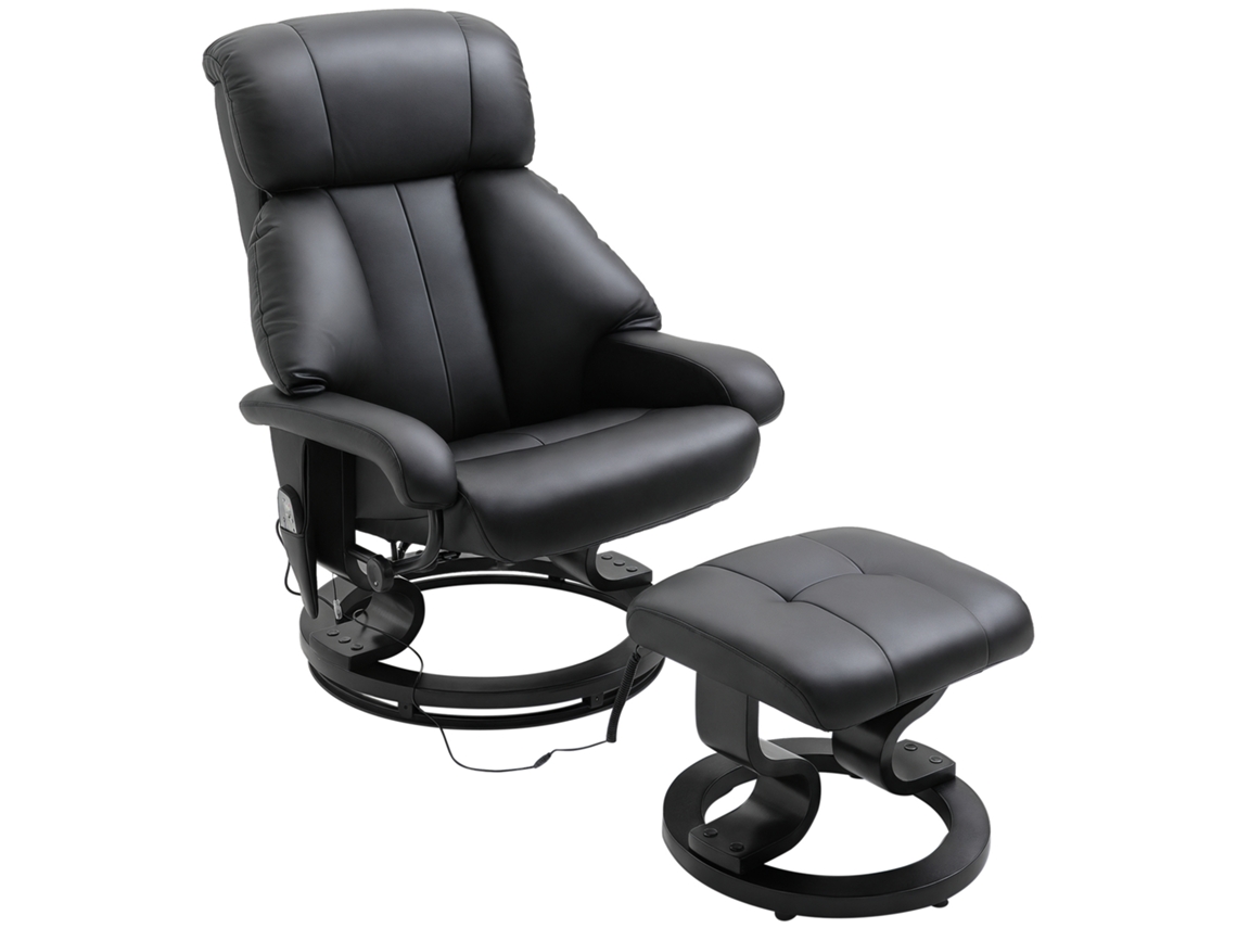 Sillón de masaje con reposapiés, 10 modos de vibración, respaldo reclinable a 145°, color negro.