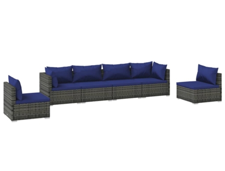 Conjunto 6 de muebles de jardín VIDAXL y cojines ratán sintético gris