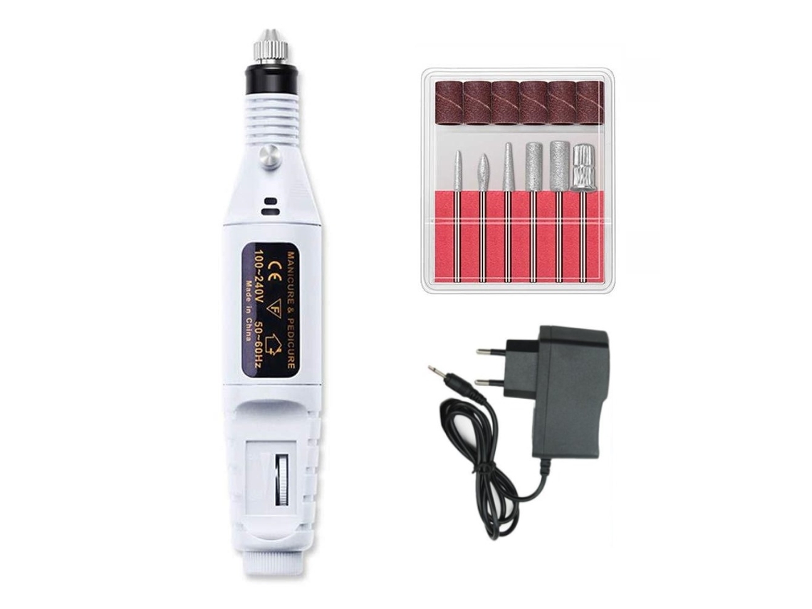 Lima De Uñas Eléctrica Con 6 Brocas, Negra. White