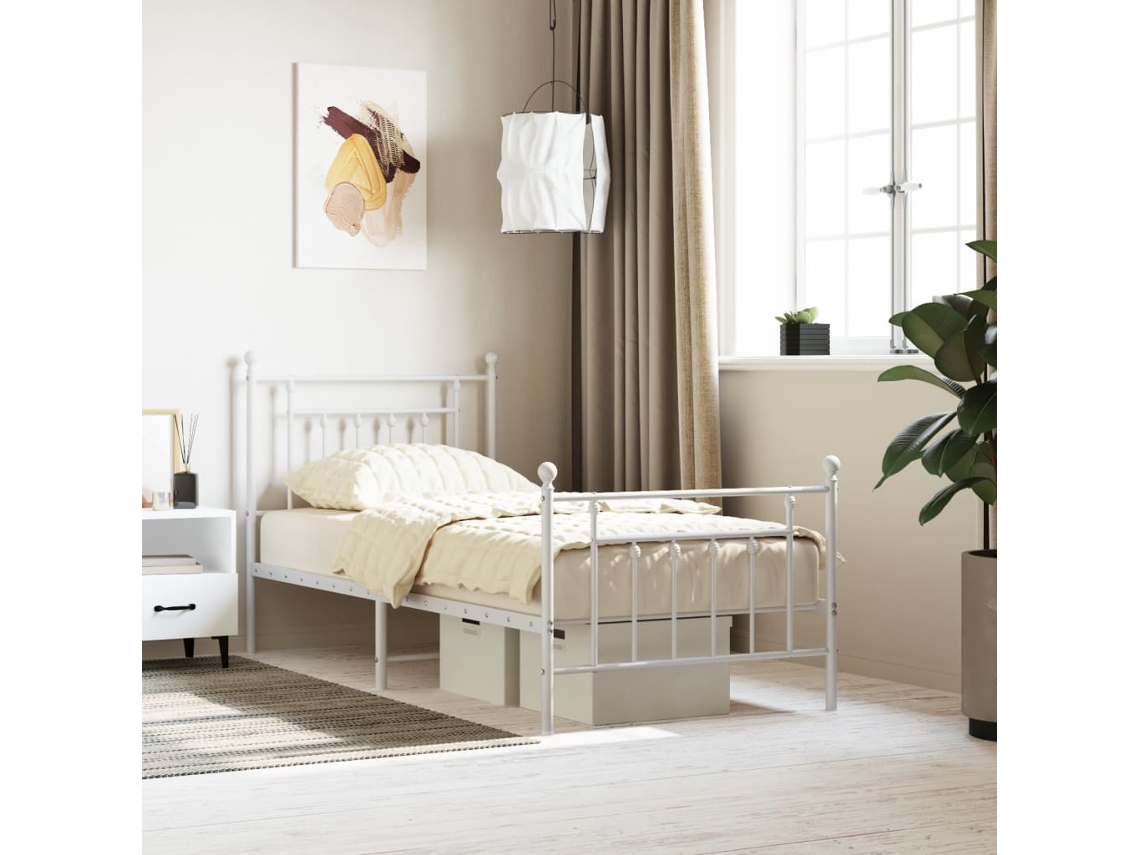 Marco de Cama con Cabecero Pés Metal Blanco (90x190cm)