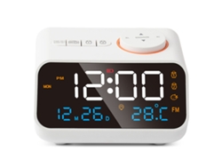 Reloj despertador Baok-reloj con radio FM, multifuncional, LED, programable, recargable, para uso doméstico, blanco.
